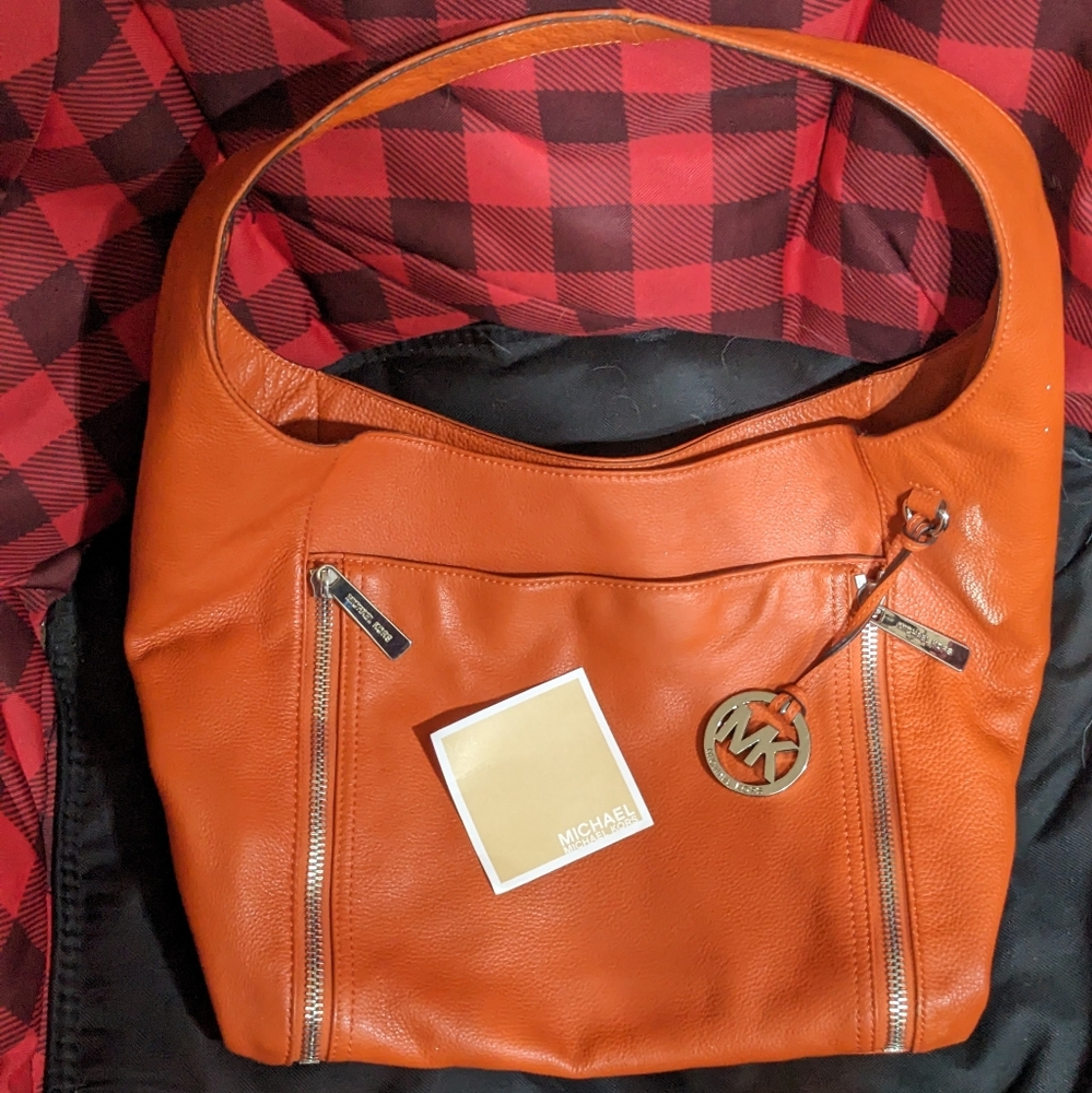 Michael Kors Crosby XL Hobo Leather Crossbody Handbag 🔥 Orange👉 New With Tags